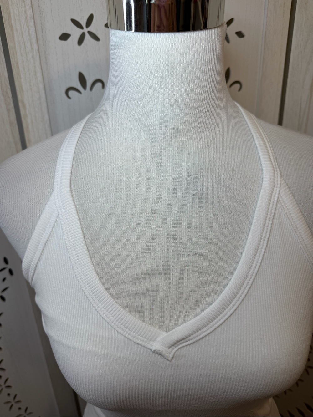White Ribbed Halter Racerback Tank Top - Picture 2 of 8